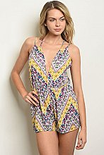 Sleeveless Plunging Neckline Tribal Print Romper - Pack of 6 Pieces