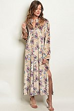 Long Sleeve Side Slit Floral Velvet Maxi Dress - Pack of 6 Pieces