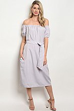 Drop Sleeve Off the Shoulder Stripes Belted Midi Dress - Pack of 6 Pieces