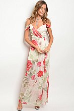Drop Sleeves Floral Print Sheer Maxi Dress - Pack of 6 Pieces