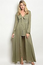 Long sleeve V-neck Toe Front Maxi Dress - Pack of 6 Pieces