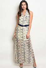Sleeveless Button Down Snake Print Tunic Maxi Dress - Pack of 6 Pieces