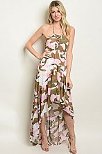 Sleeveless Tube Top Lace Up Camouflage Maxi Dress - Pack of 6 Pieces