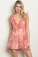 Sleeveless V-neck Ruffled Floral Organza Romper - Pack of 6 Pieces