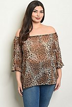 Plus Size 3/4 Sleeve Off The Shoulder Leopard Tunic Top - Pack of 6 Pieces