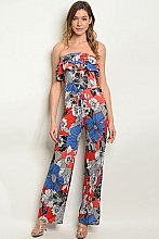 Sleeveless Tube Top Ruffled Floral Jumpsuit - Pack of 6 Pieces
