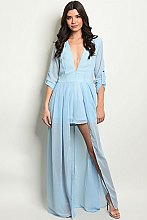 Long Sleeve Plunging Neckline Romper Maxi - Pack of 6 Pieces