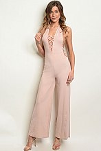 Sleeveless Plunging Neckline Lace up Detail Jumpsuit - Pack of 6 Pieces