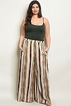 Plus Size Elastic Waistband Striped Wide Leg Pants - Pack of 6 Pieces