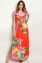 Side Slit Flutter Lace Floral Print Maxi Dress - Pack of 6 Pieces