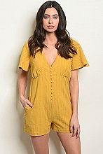 Short Sleeve V-neck Button Detail Romper - Pack of 6 Pieces
