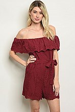 Short Sleeve Off the Shoulder Ruffled Eyelet Romper - Pack of 6 Pieces