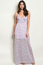 Sleeveless V-neck Floral Print Maxi Dress - Pack of 6 Pieces