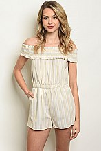 Short Sleeve Off the Shoulder Striped Romper - Pack of 6 Pieces