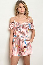 Short Sleeve Off The Shoulder Ruffled Floral Romper - Pack of 6 Pieces