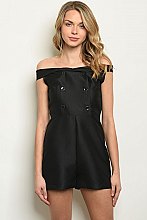 Short Sleeve Off the Shoulder Button Detail Romper - Pack of 6 Pieces