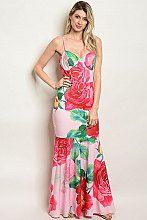 Sleeveless V-neck Bold Floral Print Ruffled Hem Maxi Dress - Pack of 6 Pieces