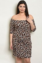Plus Size 3/4 Sleeve Off the Shoulder Leopard Bodycon Dress - Pack of 6 Pieces