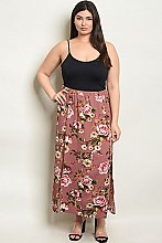 Plus Size Fitted Waist Side Slit Floral Skirt - Pack of 6 Pieces