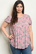 Plus Size Short Sleeve Round Neckline Floral Tunic Blouse - Pack of 6 Pieces