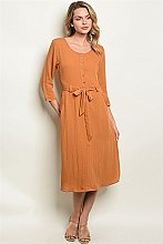 Long Sleeve Full Button Midi Dress - Pack of 6 Pieces