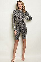 Long Sleeve High Neck Snake Print Jumpsuit - Pack of 6 Pieces