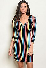 3/4 Sleeve V-neck Striped Bodycon Dress - Pack of 6 Pieces