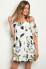 Short Sleeve Off The Shoulder Floral Tunic Dress - Pack of 6 Pieces