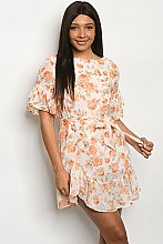 SHORT Floral PRINT CREAM DRESS - Pack of 7 Pieces