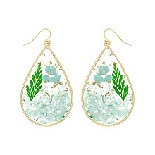 NATURAL STYLISH RESIN DRIED FLOWER TEARDROP EARRINGS