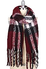 BRUSHED PLAID WITH TASSEL PUFFY SCARF