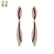2-TONE RHINESTONES DROP CLIP EARRINGS