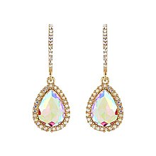 FASHIONABLE DANGLY TEARDROP GEM W/ RHINESTONE EARRING SLEQ184