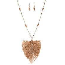 Fashionable Thread Tassel Feather Wooden Bead 34 Necklace MH-FS3111
