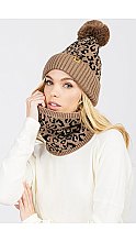 Pack of 12 Stylish Fleece Lined Assorted Color Leopard Print Beanie And Infinity Scarf Set