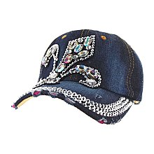 Fleur de Lis in Gems & Rhinestones Fashion Denim Cap MEZ604