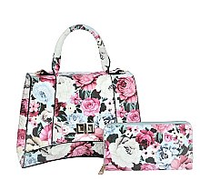Flower Printed Twist Lock Flap 2-in-1 Satchel Set