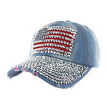 American Flag Rhinestone Denim Cap