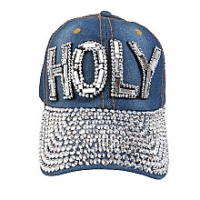 "HOLY" Full Stoned Bill on Distressed Denim Cap