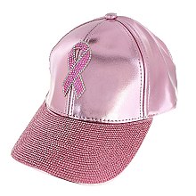 Pink Ribbon Crystal Embellished Fashion Cap
