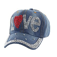 "Love" Studded denim rhinestone cap