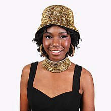 TRENDY RHINESTONE STUDDED PAPER BRAID BUCKET HAT