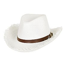 Fashionable Raw Edge Paper Braid Cowboy Hat with Belt Buckle Band