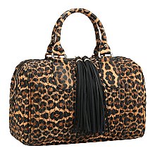 Leopard Chevron Quilted & Tassel Zipper Boston Bag