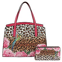 Flower Design Leopard Hummingbird 2-in-1 Satchel Set