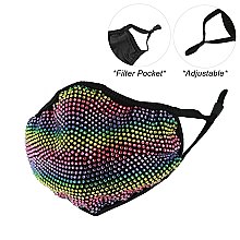 Fashion Multi Color Adjustable Elastic Ear Strap Rhinestone Bling Mask W/ Filter Pocket