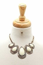 STYLISH OVATE GEMS FASHION NECKLACE AND EARRING SET JYMYS-1156