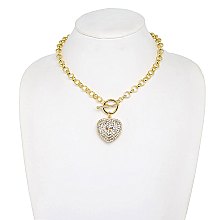 CRYSTAL  HEART CHARM TOGGLE CHAIN LINK NECKLACE