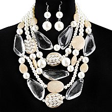 MULTI LAYERED NECKLACE WITH CLEAR CHUNKY STONES  AND EARRINGS SET