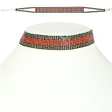TRENDY RED AND GREEN RHINESTONE CHOKER NECKLACE